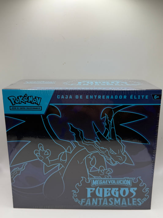 JCC Pokémon: Megaevolución - Caja de Entrenador de Élite Fuegos Fantasmales (Mega-Charizard X ex)