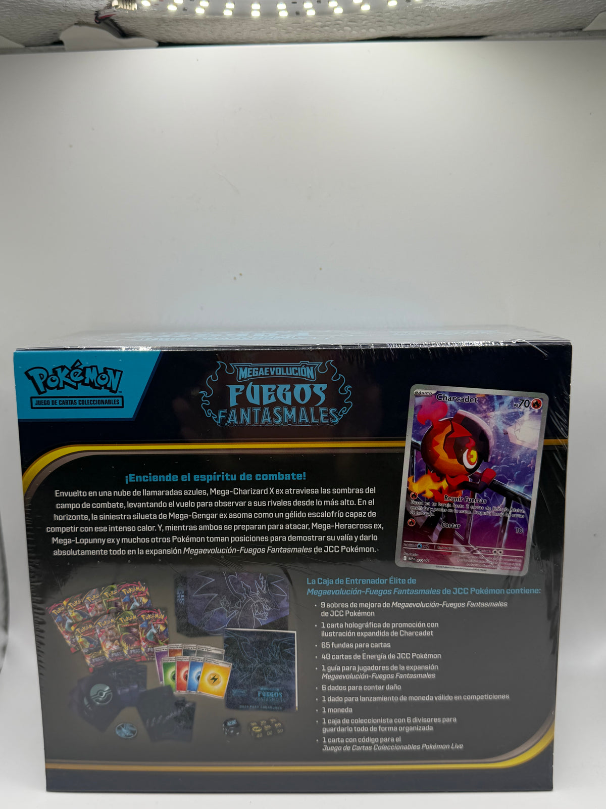 JCC Pokémon: Megaevolución - Caja de Entrenador de Élite Fuegos Fantasmales (Mega-Charizard X ex)