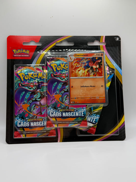 Pokémon JCC: Blíster de 3 paquetes de Charmeleon - Megaevolución Caos Naciente