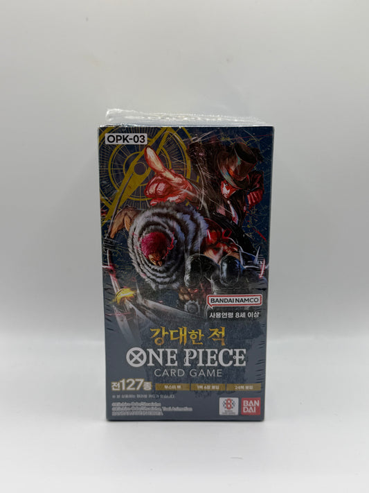 One Piece TCG: Caja de sobres Pillars of Strength coreana (OPK-03 - 강대한 적 / Katakuri y Rob Lucci)